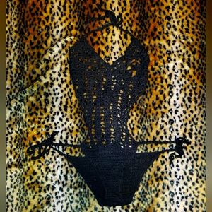 LUSCIOUS BABE HALTER CROCHET BODYSUIT CURRENT MOOD DOLLS KILL M/L GOTH RAVE